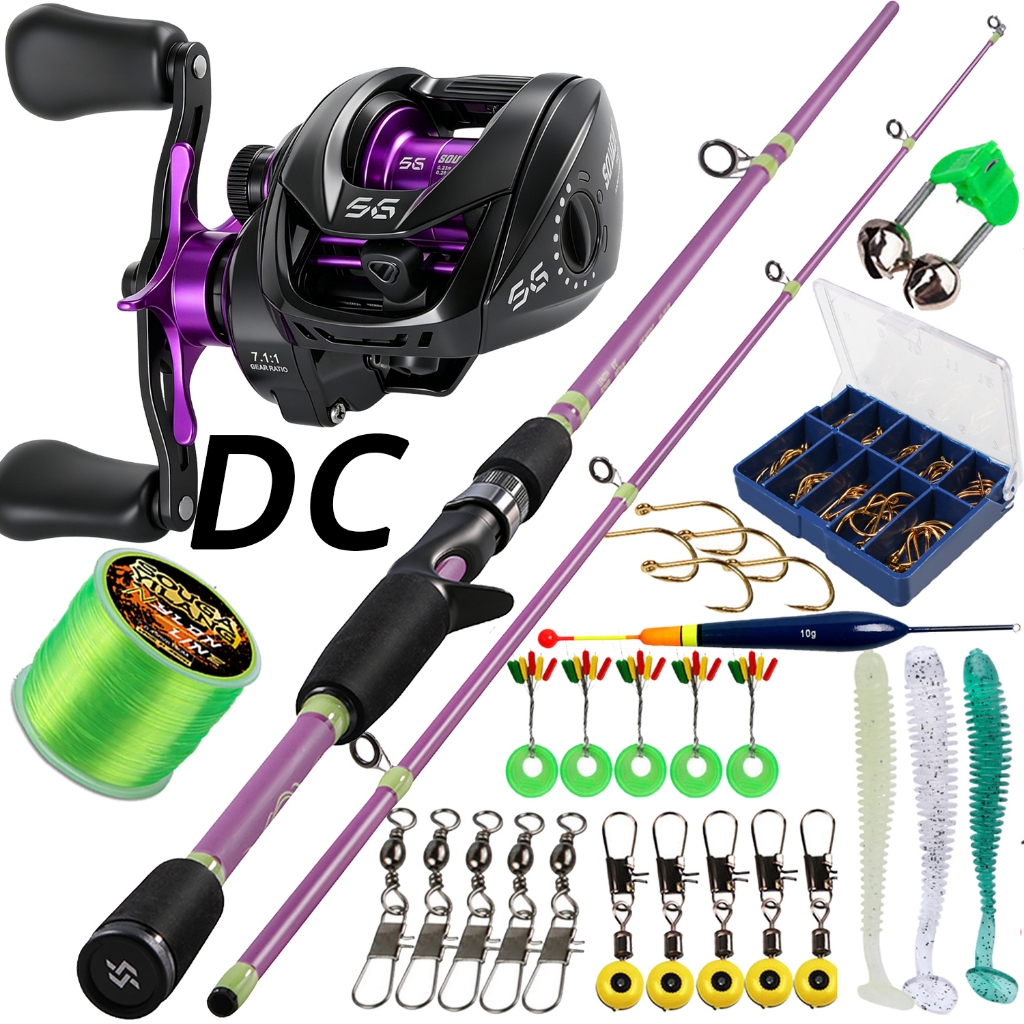 Sougayilang Solid Fishing Rod ชุดคาร์บอน 1.8 M Baitcasting ตกปลา Reel 7.2:1 ความเร็วสูงป้องกันการกัดกร่อนอลูมิเนียม Spool 10 กก. ลากสูงสุดสาย Lure