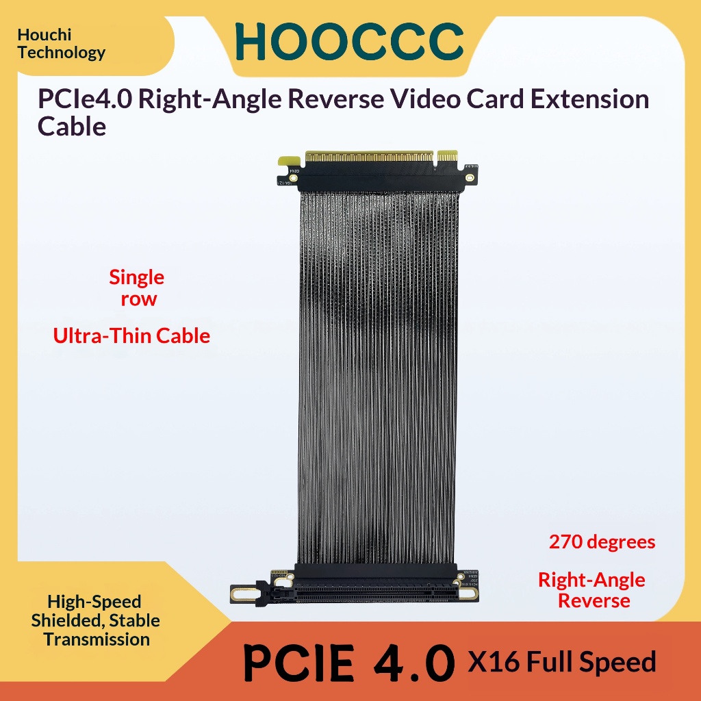 PCIe 4.0 X16 Riser Cable 270 Degree Reverse Right Angle Silver-Plated Vertical Mount GEN4 64GB/s สาย