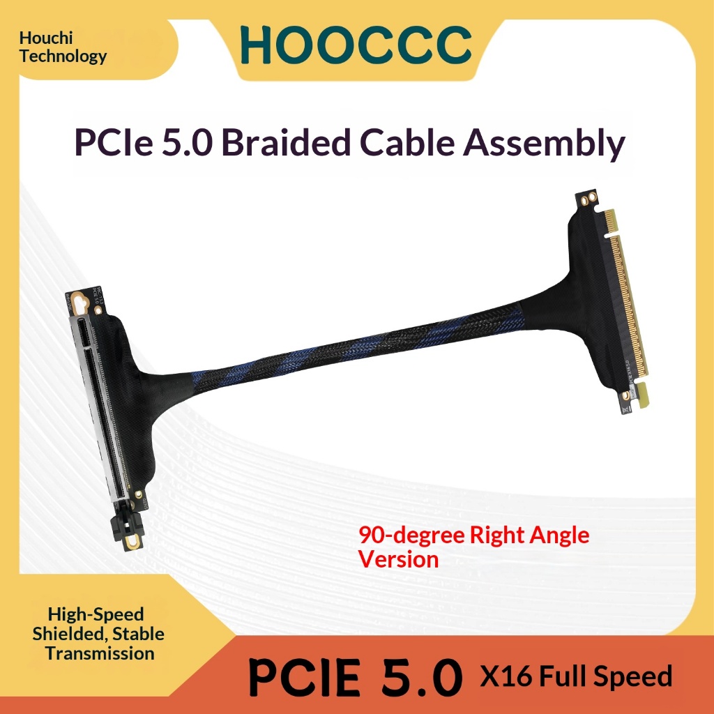 PCIe 5.0 X16 GPU Riser Cable 90 Degree Right Angle Vertical Mount Lossless 128GB/s รองรับ RTX5090 Se