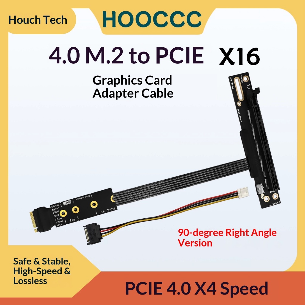 M.2 NVMe Key M to PCIe X16 GPU Riser Cable Silver-Plated PCIe 4.0 X4 64Gbps ตัวแปลง M.2 เป็น PCIe กา