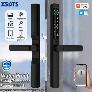 XSDTS กันน้ํากันฝุ่น Tuya Digital door lock Wifi Remote APP ลายนิ้วมือประตูบานเลื่อนสมาร์ทล็อค RFID รหัสคีย์ Anti-Scratches อลูมิเนียมดิจิตอลประตูล็อค