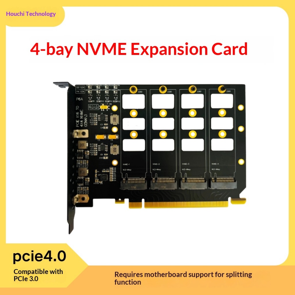 PCIe 4.0 X16 to 4 M.2 NVMe Adapter Quad Split Card Bifurcation x4x4x4x4 4x32Gbps การ์ดขยาย M.2 4 สล็