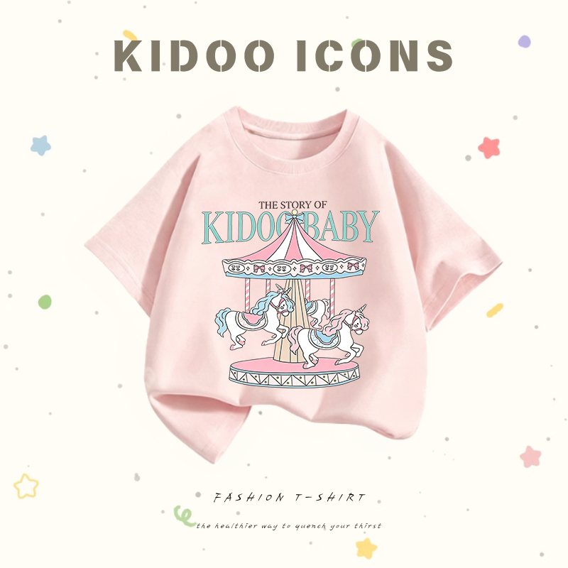 COD(จัดส่งตลอด 24 ชั่วโมง) KIDOO ICONS เด็กใหม่เสื้อยืดแขนสั้นการ์ตูนพิมพ์รอบคอด้านบน ผ้าฝ้าย100% #A01+5233