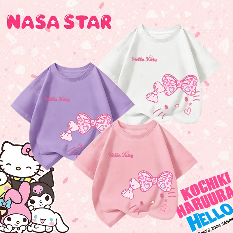 【ส่งเร็ว 24 ชม.】เสื้อยืดเด็ก แขนสั้น ลาย Hello Kitty โบว์การ์ตูน ผ้านุ่ม ใส่สบาย สำหรับเด็ก 1-12 ปี