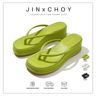 JINxCHOY รองเท้าแตะ หนัง PU ส้นแบน 4 เซนติเมตร ลําลอง สีพื้น เหมาะกับวันหยุดริมทะเล สําหรับผู้หญิง