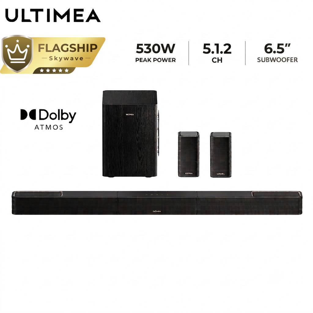 ULTIMEA Skywave Series 5.1.2ch Soundbar 530W Dolby Atmos ซับวูฟเฟอร์ไร้สาย 6.5 นิ้ว ระบบเสียงรอบทิศทาง 3 มิติ สำหรับทีวี Bluetooth® 5.4