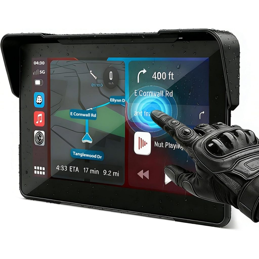 Aoocci หน้าจอ CarPlay 7" สำหรับมอเตอร์ไซค์ – Apple CarPlay & Android Auto, IP67, Bluetooth สำหรับหมว