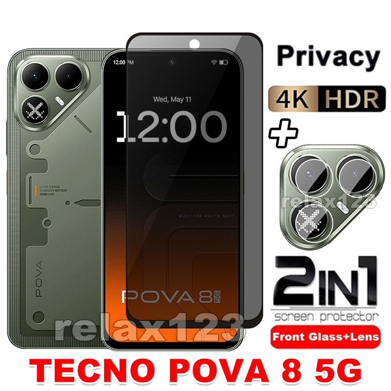 ฟิล์มกระจกนิรภัยกันแอบมอง TECNO POVA 8 5G 2in1 สําหรับ Tecno 8 Pro/Pova 8 Ultra/Pova8 5G/4G (2026) เต็มจอ พร้อมเลนส์กล้องหลัง Anti-Spy