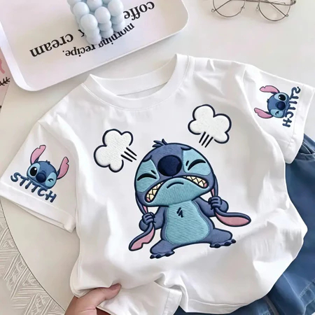 【พร้อมส่ง】COD เสื้อยืดเด็กแขนสั้น ลาย Stitch ผ้า Sorona นุ่ม ใส่สบาย เหมาะสำหรับเด็กอายุ 3-12 ปี