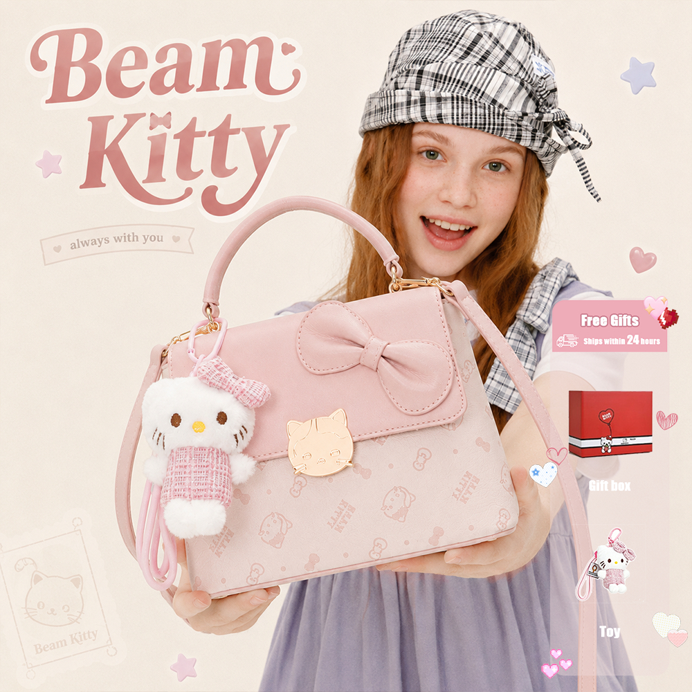 Beam Kitty กระเป๋าสะพายข้างสีชมพูหวานแหวว สไตล์เกาหลี กระเป๋าถือทรงสี่เหลี่ยมสุดน่ารักสำหรับผู้หญิง