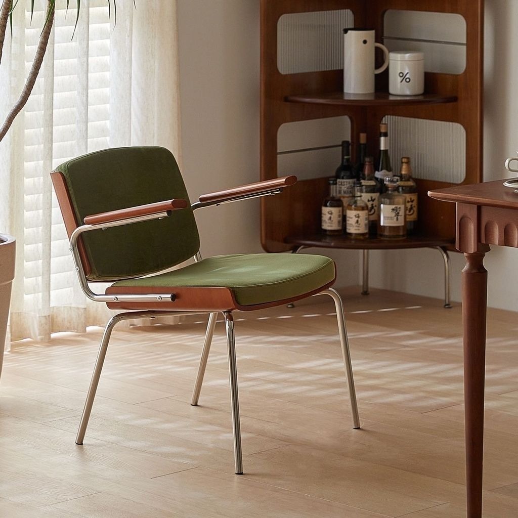 🇹🇭 ของพร้อมส่ง เก้าอี้ทำงาน อาร์มแชร์ เก้าอี้ทานข้าว สไตล์ Mid-Century วินเทจ โครงสแตนเลสและไม้บีช