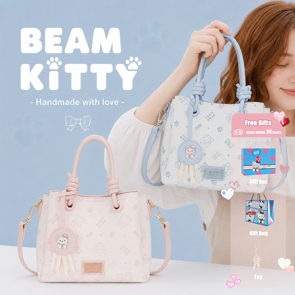 Beam Kitty กระเป๋าทรงถังของแท้ เอาใจสายหวาน กระเป๋าสะพายข้างความจุใหญ่ กระเป๋าผู้หญิงแมทช์ง่าย