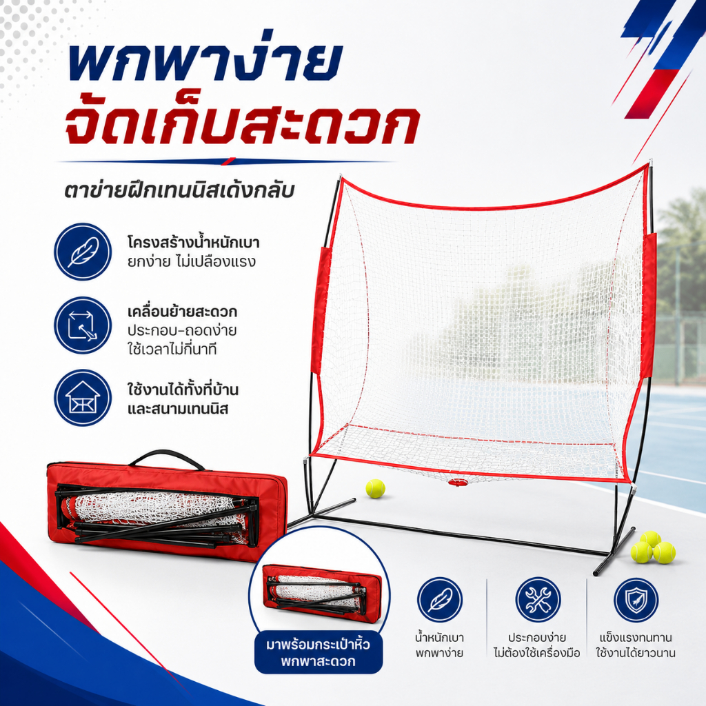 【จัดส่งเร็ว】PUSUN ตาข่ายจับลูกเทนนิส Ball collection net ตาข่ายจับลูกพิ๊กเกิ้ลบอล สามารถถอดประกอบได้