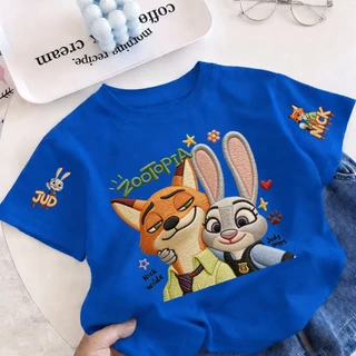 COD เสื้อยืดเด็กแขนสั้น ลาย Nick & Judy จาก Zootopia ผ้า Sorona นุ่ม เหมาะสำหรับเด็กอายุ 3-12 ปี