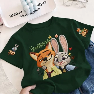COD เสื้อยืดเด็กแขนสั้น ลาย Nick & Judy จาก Zootopia ผ้า Sorona นุ่ม เหมาะสำหรับเด็กอายุ 3-12 ปี