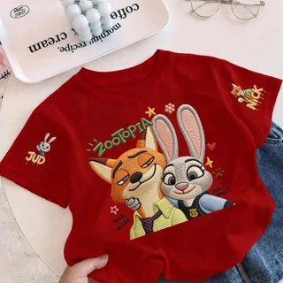 COD เสื้อยืดเด็กแขนสั้น ลาย Nick & Judy จาก Zootopia ผ้า Sorona นุ่ม เหมาะสำหรับเด็กอายุ 3-12 ปี