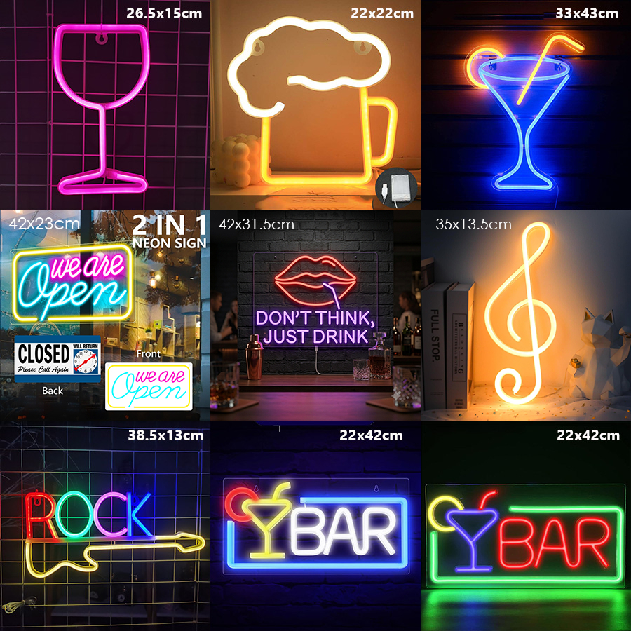 [พร้อมส่งจากไทย] ป้ายไฟนีออน บาร์ ค็อกเทล เบียร์ LED ป้ายไฟแต่งร้านเหล้า ผับ บาร์ คาเฟ่ พร็อพแต่งห้องปาร์ตี้