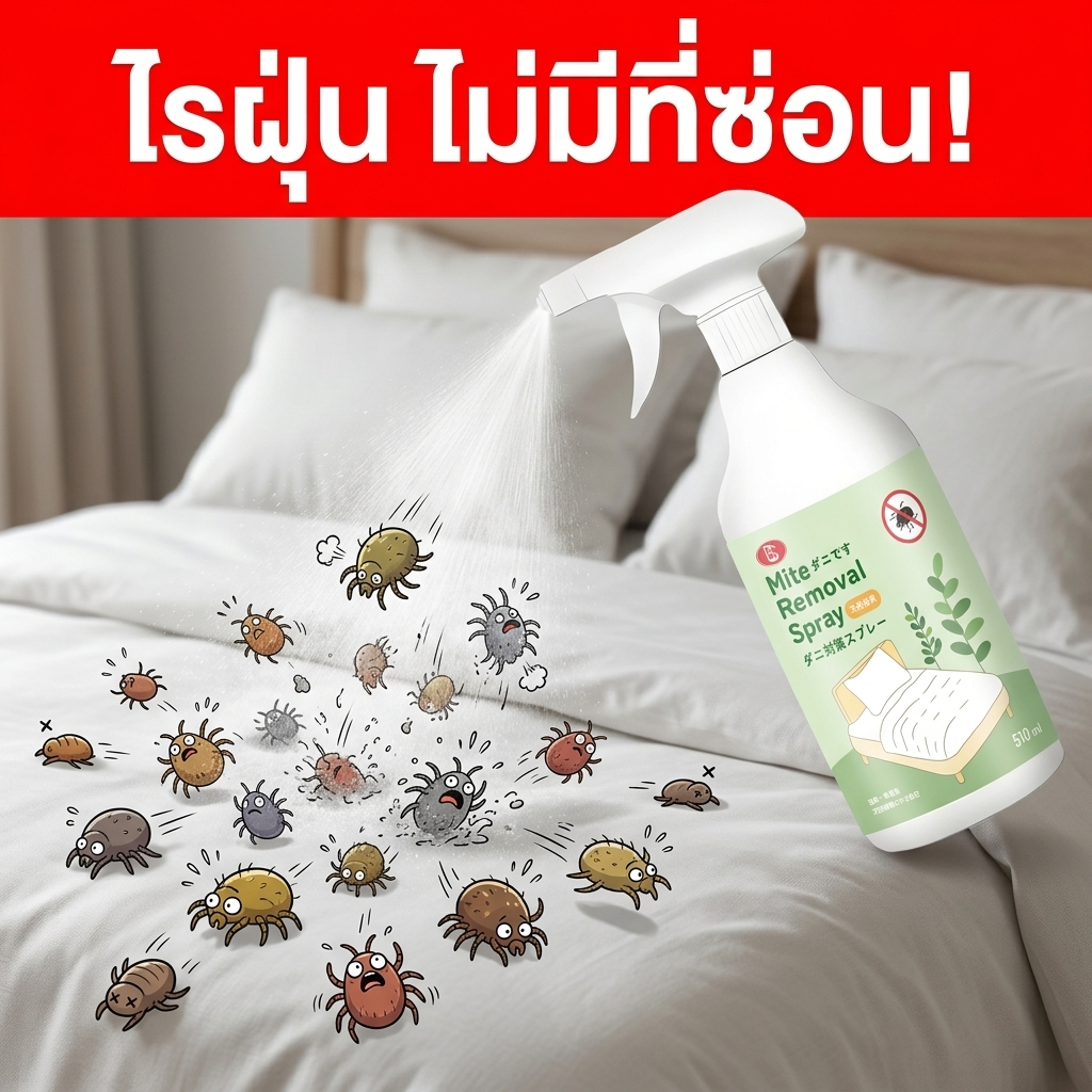 อัตราการกำจัด 99.9% สเปรย์กำจัดไรฝุ่น กำจัดไรฝุ่น สเปรย์ป้องกันไรฝุ่น สเปรย์ฆ่าไร 510 มล. ปลอดสารพิษและไม่มีการระคายเคือง เหมาะสำหรับเด็ก