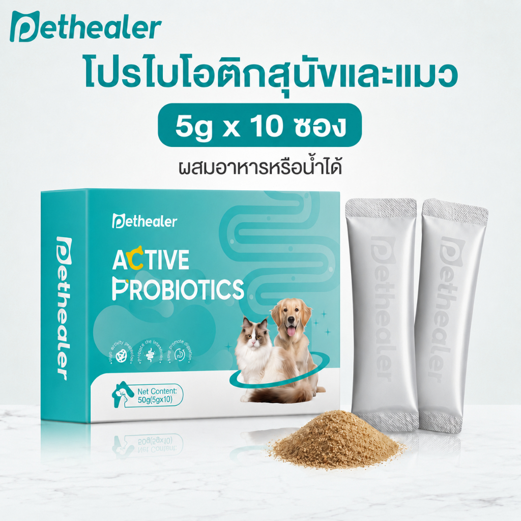 PETHEALER Active Probiotics โปรไบโอติกสุนัขและแมว แบบผง 5g x 10 ซอง อาหารเสริมสัตว์เลี้ยง ผสมอาหารหรือน้ำได้