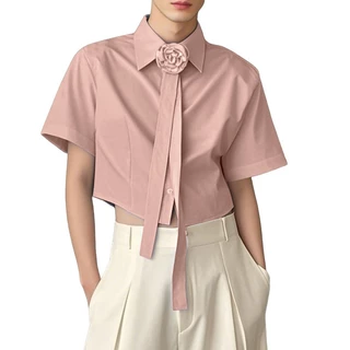 เสื้อเชิ้ตลำลองผูกเน็คไทยลวดลายดอกไม้สำหรับผู้ชาย