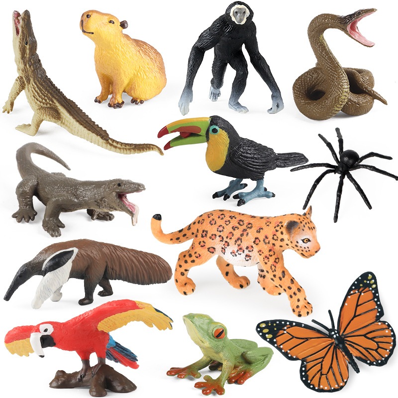 Jungle Animal Frog Anaconda Leopard Gibbon ชุดเด็กวิทยาศาสตร์ของเล่นเพื่อการศึกษาจําลองตกแต่ง