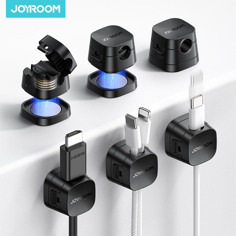 Joyroom 6PCS ที่ถอดออกได้แม่เหล็กสายไฟ Organizer ภายใต้โต๊ะ Nightstand โฮมออฟฟิศรถ Wire Keeper แม่เหล็กคลิปสายเคเบิล