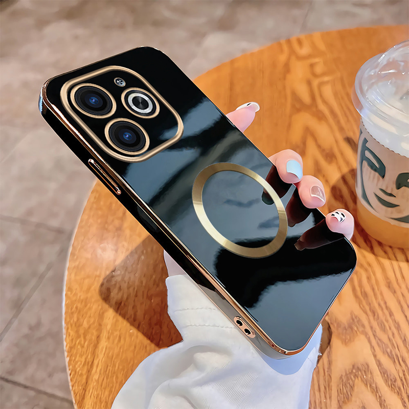 Infinix Smart 8 Pro smart8 X6525 X6525D X6525B ปลอกชุบหรูหราพร้อมแหวนแม่เหล็กขอบสี่เหลี่ยมเคสด้านหลั