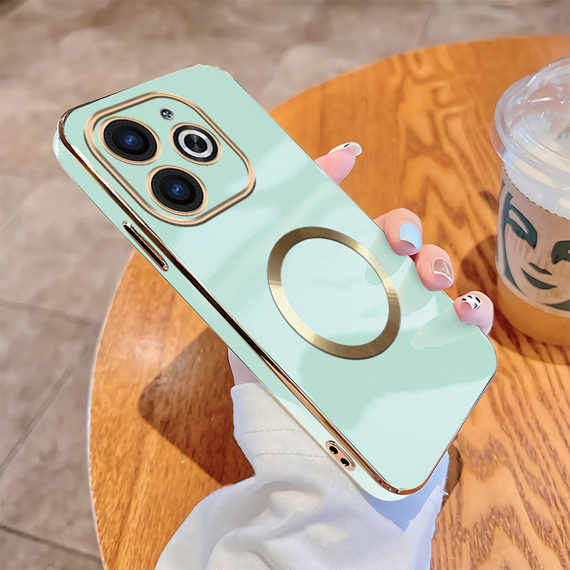 เคสชุบพร้อมแหวนแม่เหล็กสําหรับ infinix Smart 8 Pro smart8 X6525 X6525D X6525B ขอบสี่เหลี่ยมชุบฝาครอบ