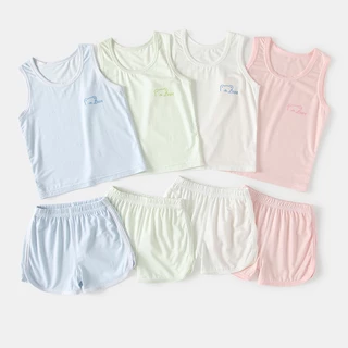 EcoCosy (วัสดุธรรมชาติ) อายุ 1-9 ปี ชุดนอนกางเกงขาสั้นเสื้อกั๊กเด็กbubabyชุดเสื้อกล้ามเสื้อรูเด็กพร้อมกางเกงชุดนอนเด็กผู้ชายขาสั้น