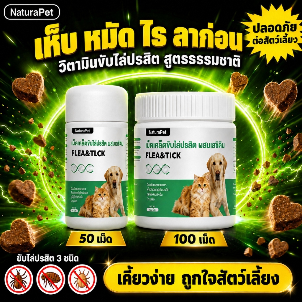 NaturaPet แมว สุนัข ยาไล่แมลงด้านนอกด้านในโดยเฉพาะสามารถไล่เห็บ หมัด เหา พยาธิทุกชนิด สินค้าของแท้ปลอดภัย ให้อาหารง่าย