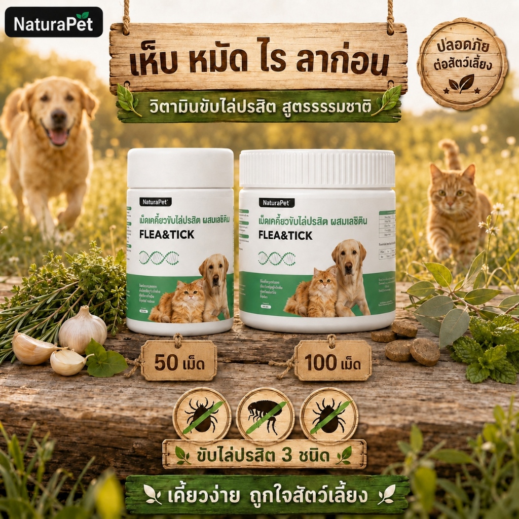 NaturaPet แมว สุนัข ยาไล่แมลงด้านนอกด้านในโดยเฉพาะสามารถไล่เห็บ หมัด เหา พยาธิทุกชนิด สินค้าของแท้ปลอดภัย ให้อาหารง่าย
