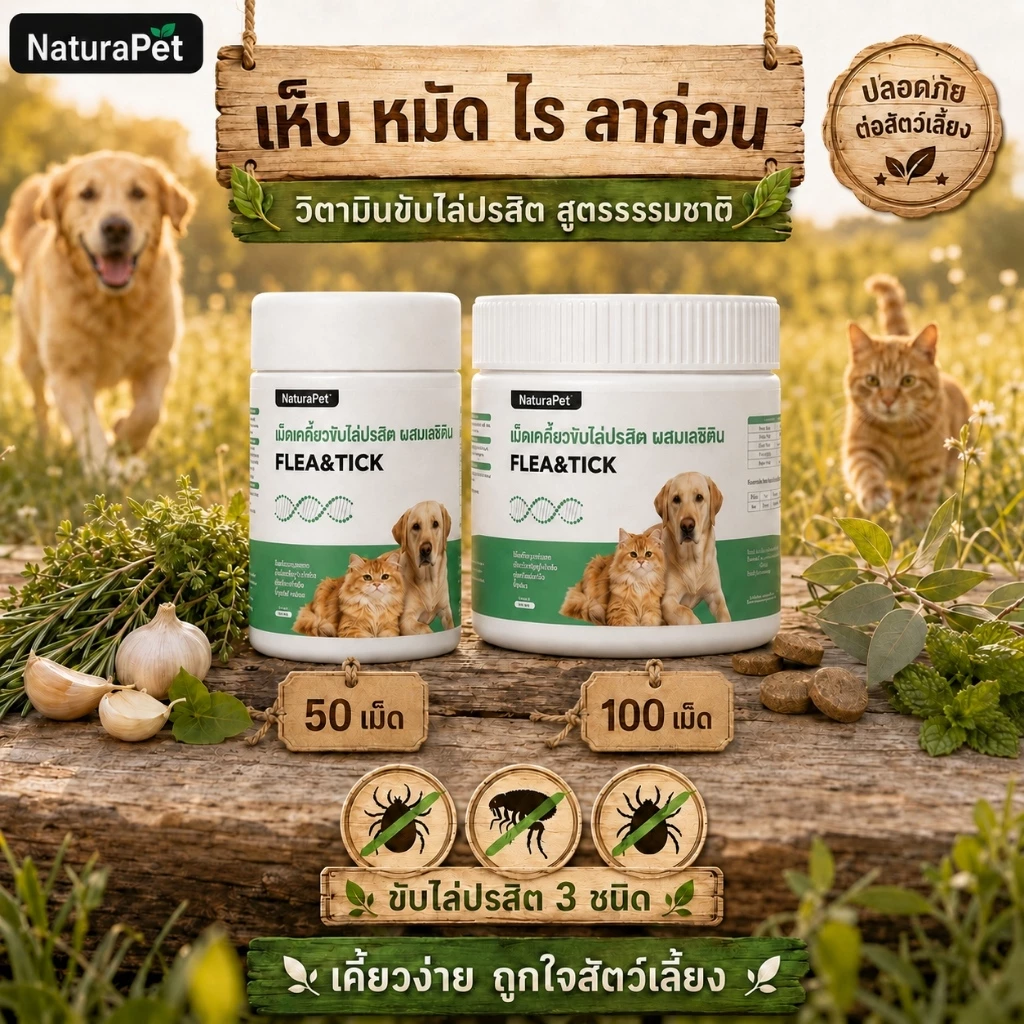 NaturaPet แมว สุนัข ยาไล่แมลงด้านนอกด้านในโดยเฉพาะสามารถไล่เห็บ หมัด เหา พยาธิทุกชนิด สินค้าของแท้ปลอดภัย ให้อาหารง่าย