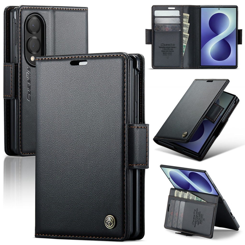 สําหรับ Samsung Galaxy-Z-Fold-8 กระเป๋าสตางค์: พร้อมเสียบการ์ดปิดกั้น RFID (ช่องเสียบการ์ด 3 ช่อง+ 1 ช่อง) | เคสโทรศัพท์หนัง PU แบบนุ่ม เคส ZFold 8