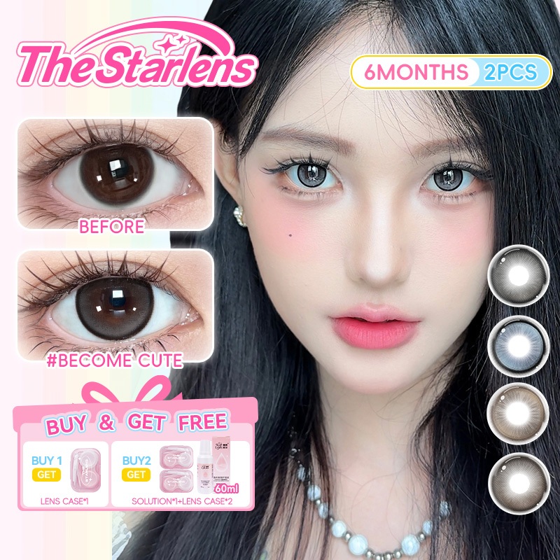 Starlens คอนแทคเลนส์ 2PCS DIA14.2-14.5mm คอนแทคเลนส์สีเทาเกรด 0.0-8.0 สําหรับ 6 เดือนใช้