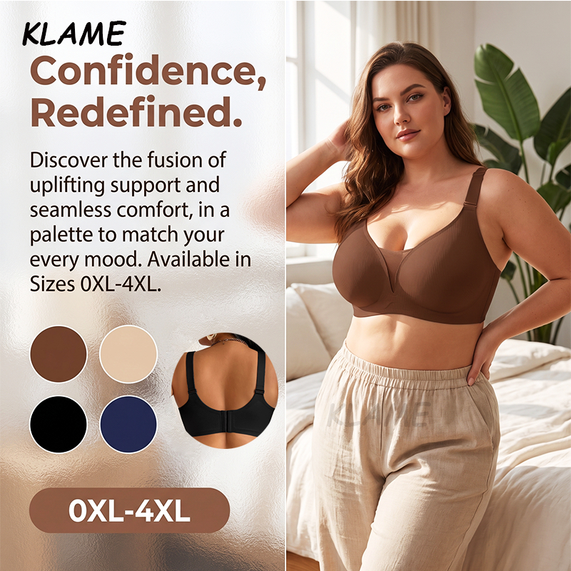 KLAME 0XL-4XL Plus ขนาดไม่มีรอยต่อลึก V คอตาข่ายระบายอากาศ Push-up ไร้สายปรับ Jelly Bra KLM1733