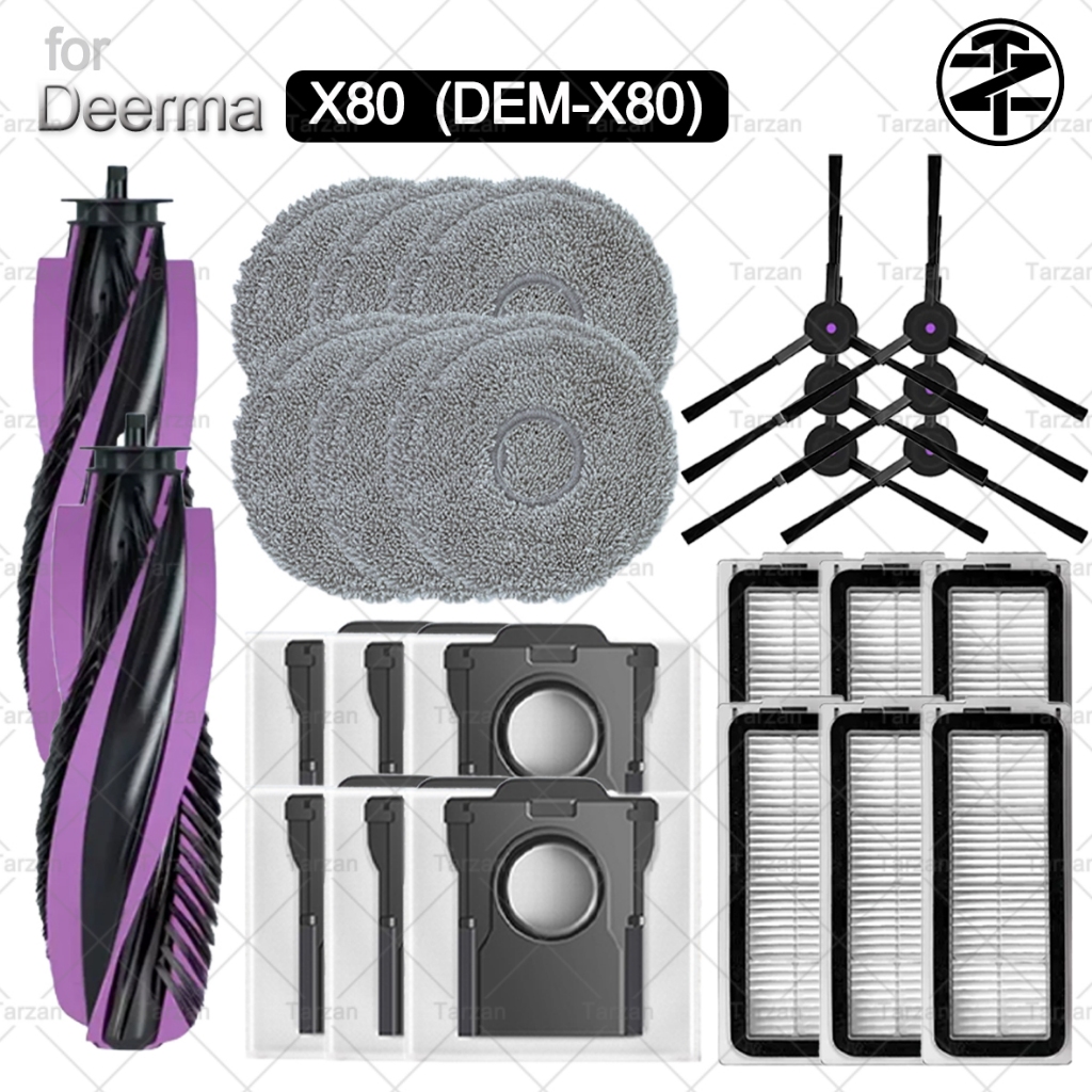 [ขายแบทช์]สําหรับ Deerma X80 (DEM-X80) อุปกรณ์เสริมเครื่องดูดฝุ่นหุ่นยนต์:แปรงยาง,แปรงด้านข้าง, แผ่นกรอง HEPA, แผ่นซับ, ถุงเก็บฝุ่น