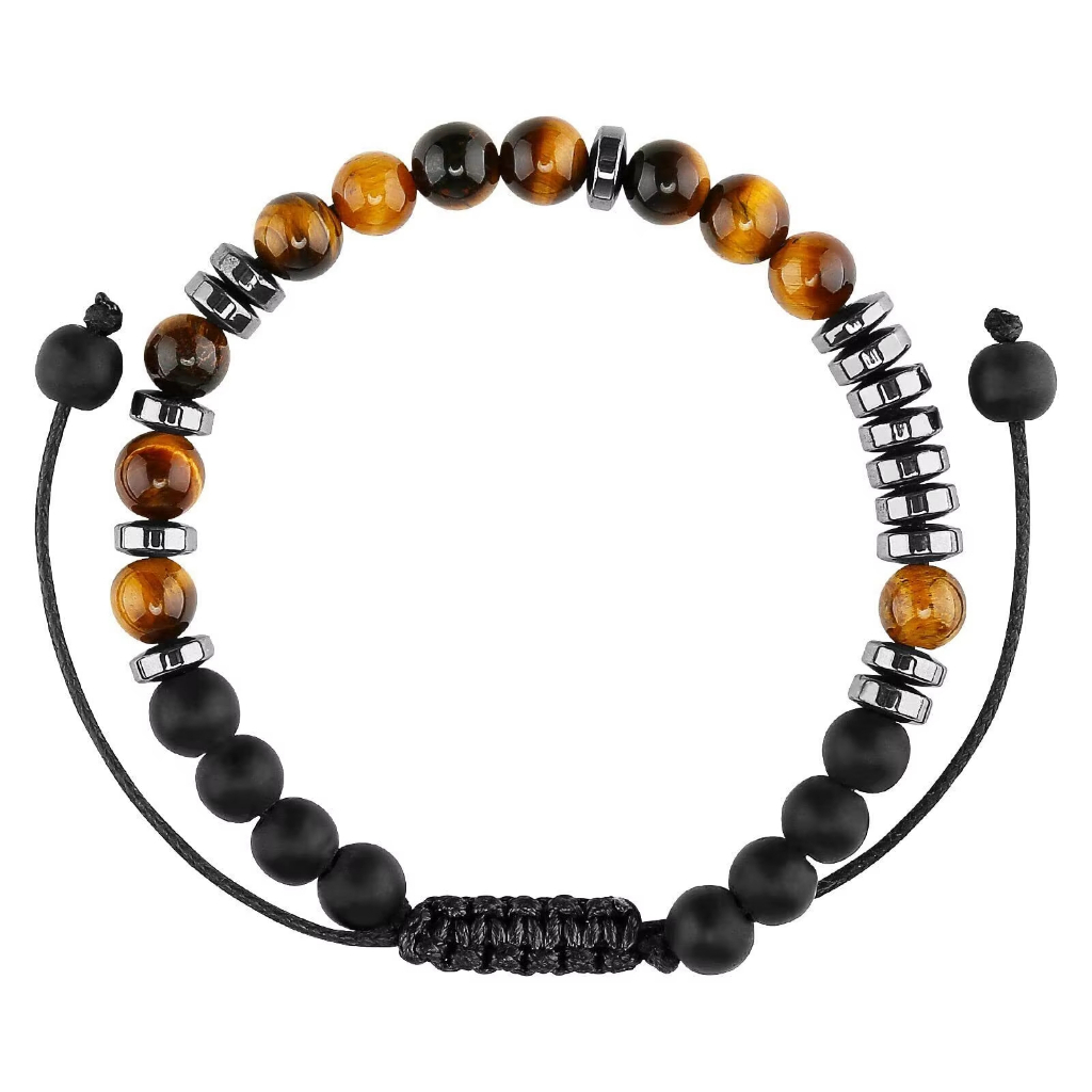 ผู้ชายธรรมชาติ Tiger Eye สร้อยข้อมือลูกปัดปรับสีดํา Onyx Hematite สร้อยข้อมือลูกปัดชายความเครียดบรรเทา Healing หินเครื่องประดับ
