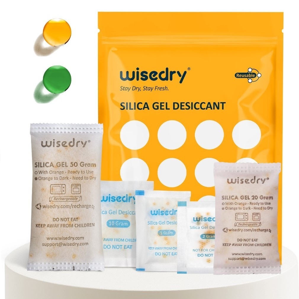 wisedry ซองดูดความชื้นซิลิก้าเจลเปลี่ยนสีได้ 2g-50g (หลายขนาด)