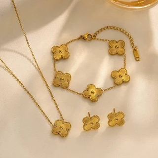 สร้อยคอ สร้อยข้อมือ ต่างหู ชุดใบสี่แฉกทอง 18K สำหรับผู้หญิง ขนาด 13มม. ของขวัญแฟนสาว