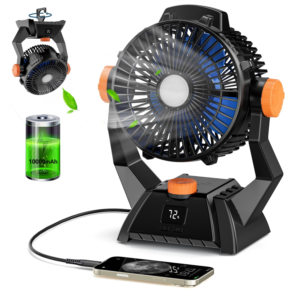 FlashFish Desk Fan พัดลมไร้สาย 12 นิ้ว ปรับแรงลมได้ มีไฟ LED สำหรับแบตเตอรี่ Portable Rechargable USB Camping Fan