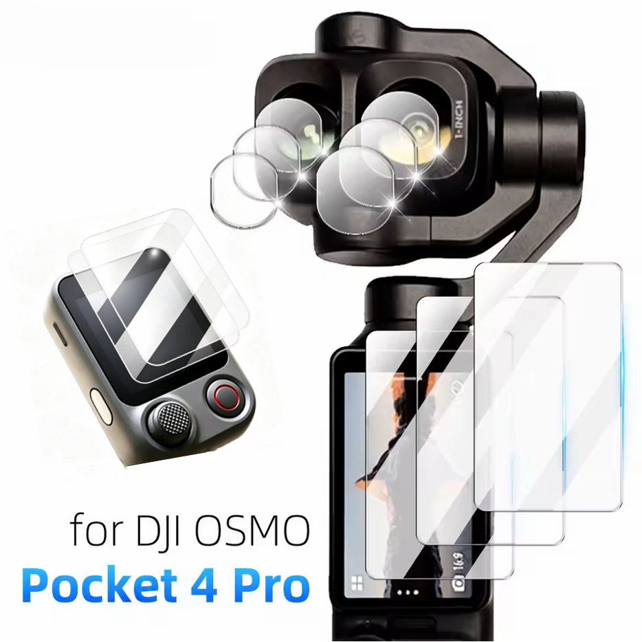 9H HD กระจกนิรภัยป้องกันหน้าจอและเลนส์สําหรับ DJI Osmo Pocket 4 Pro, Anti-Scratch Gimbal กล้องฟิล์มกระเป๋า 4P อุปกรณ์เสริม