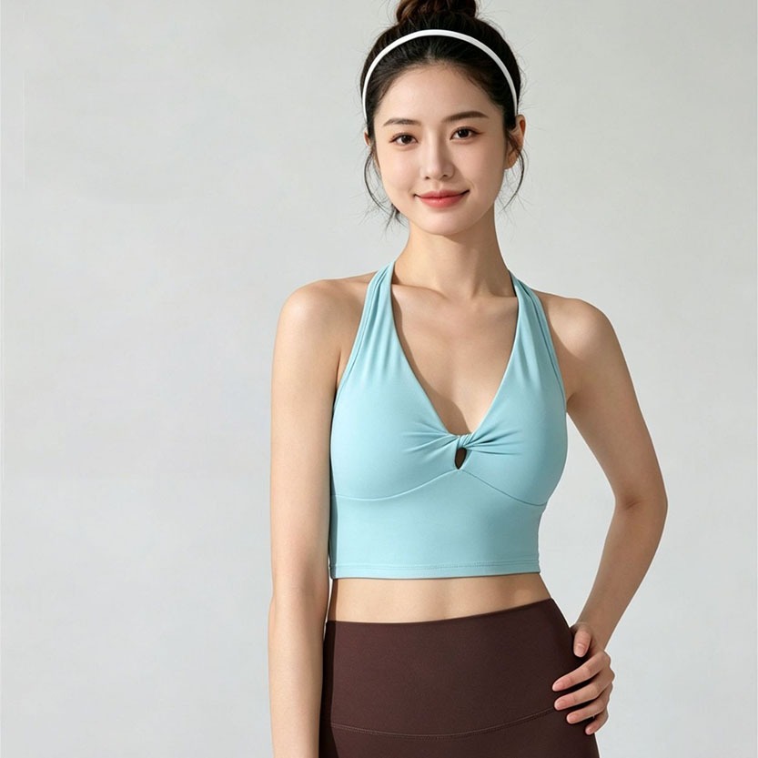ผู้หญิงใหม่ Twist Knot Shock-Proof Halter กีฬา Bra Push-Up โยคะเสื้อกล้ามสําหรับฤดูร้อนพิลาทิสวิ่งออกกําลังกาย