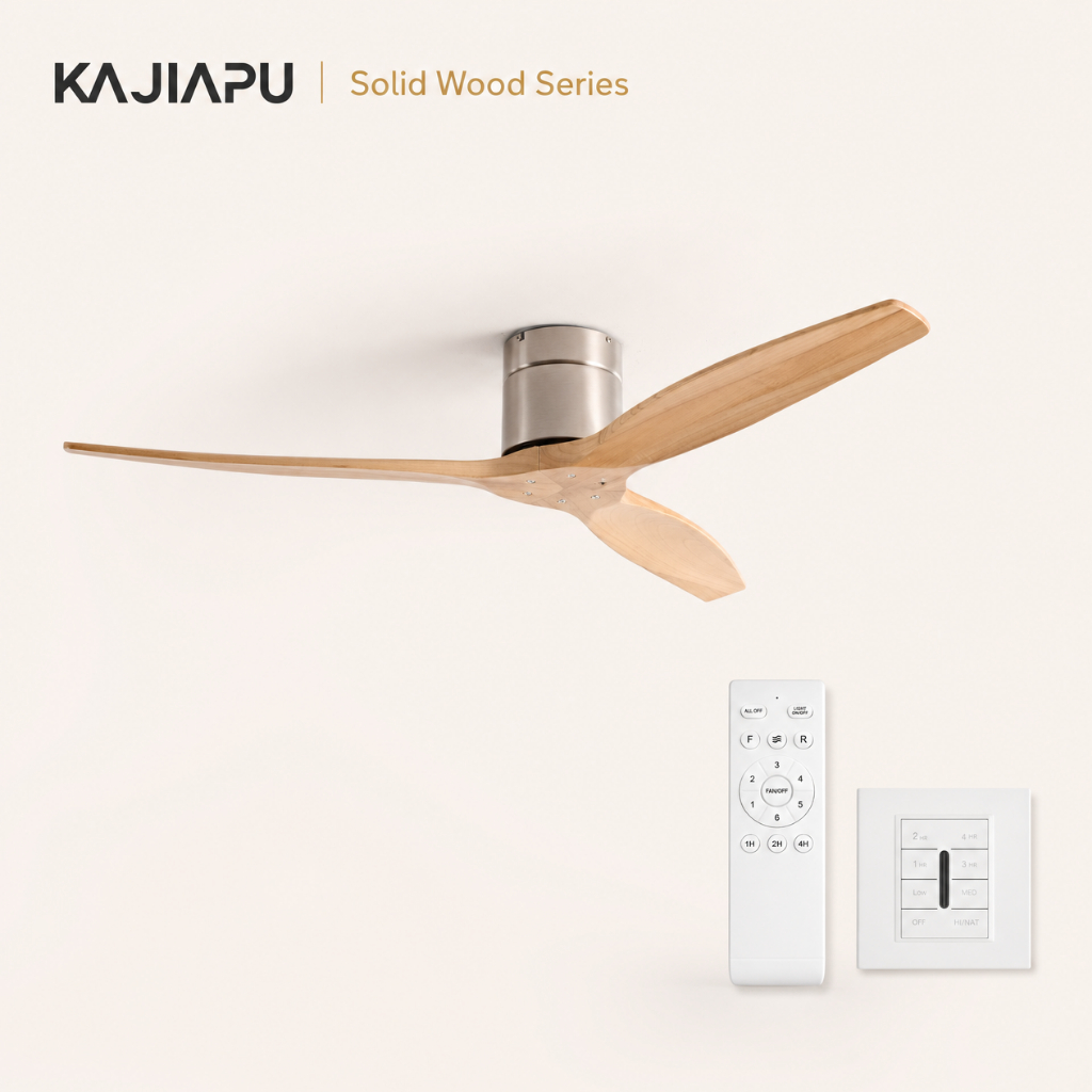 KAJIAPU 42/52/60" พัดลมเพดานอุตสาหกรรมวินเทจ - ไม้เนื้อแข็ง 3 ใบมีด มอเตอร์ DC ที่เงียบสงบและรีโมท