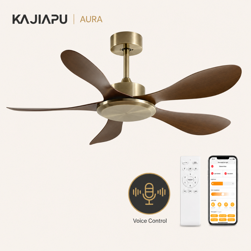 KAJIAPU 36-56" พัดลมเพดานอัจฉริยะพร้อมระบบควบคุมเสียง APP อินเวอร์เตอร์ DC ทองแดงบริสุทธิ์