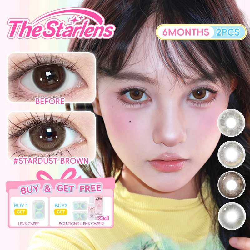Starlens คอนแทคเลนส์ 1 คู่ DIA14.2-14.5mm lens คอนแทคเลนส์สีน้ําตาล/เทา คัดเกรด 0.0-8.0 สําหรับ 6 เดือน คอนแทคเลนส์ธรรมชาติ