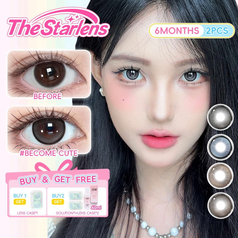 Starlens คอนแทคเลนส์ 2PCS DIA14.2-14.5mm คอนแทคเลนส์สีเทาเกรด 0.0-8.0 สําหรับ 6 เดือนใช้