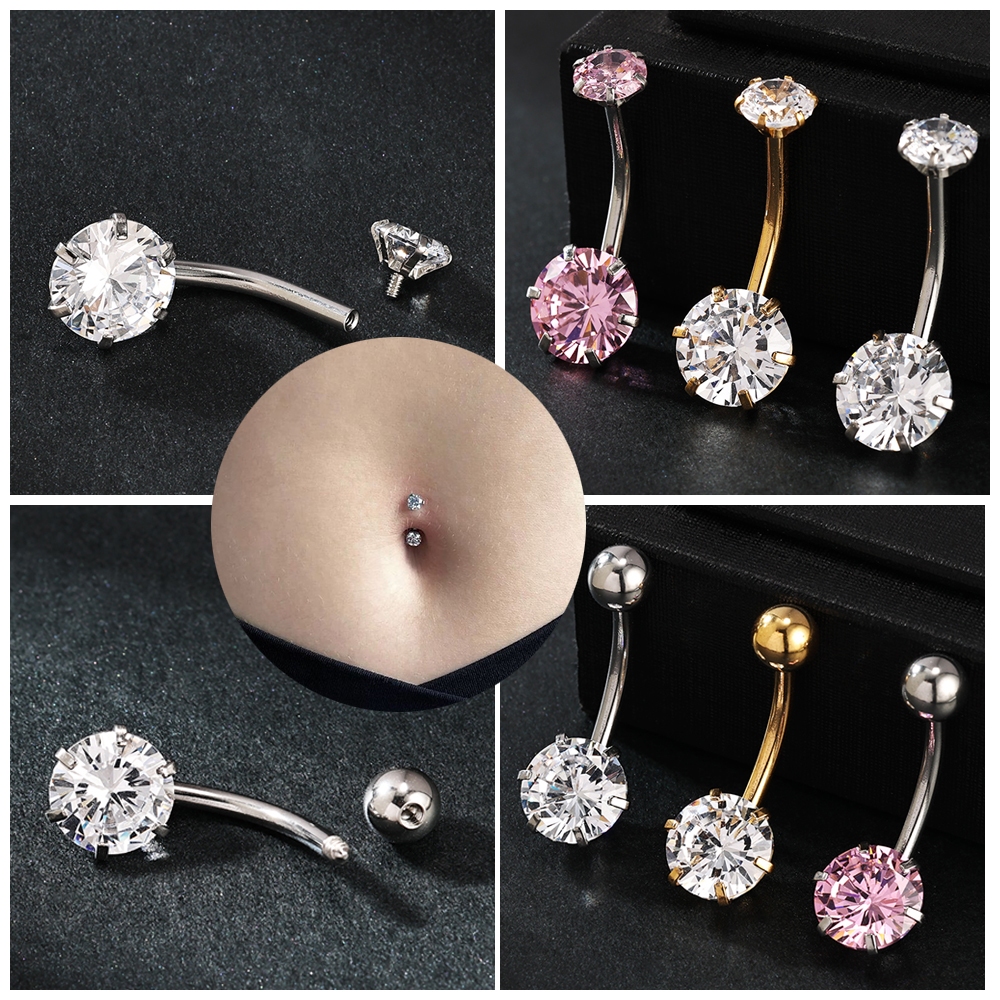 Bodyace 14G แหวนสะดือคริสตัลสะดือเจาะสแตนเลสปุ่มท้องเจาะ 1 Pc Belly ปุ่มแหวน Gold Body Piercing