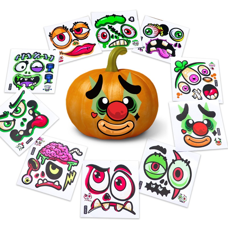 สติ๊กเกอร์ฟักทองฮาโลวีน Face Decals Spooky Ghost Expression Craft ชุดสติ๊กเกอร์สําหรับเด็ก Party Dec