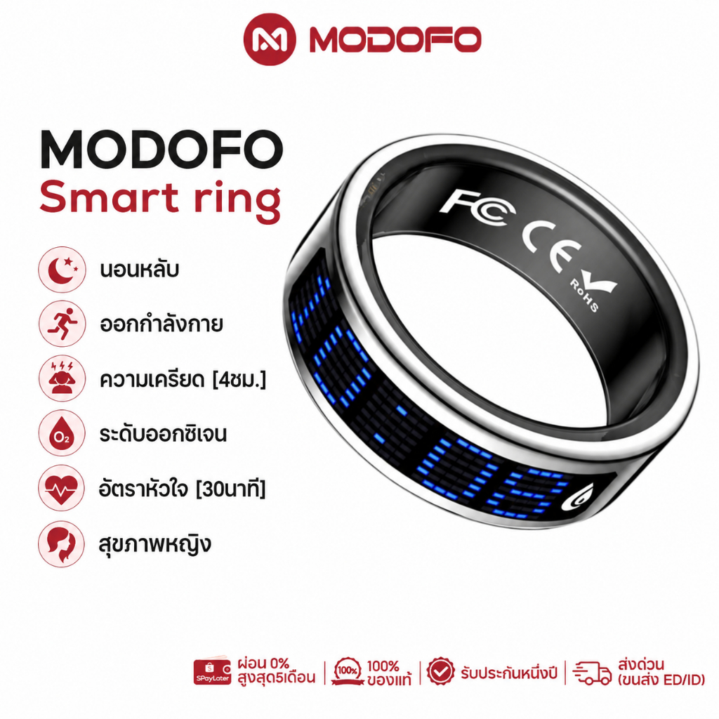 MODOFO SY16 แหวนอัจฉริยะ Health Smart Ring บันทึกข้อมูลการออกกำลังกาย การตรวจจับการนอนหลับ ติดตามสุขภาพ กันน้ำ IP68