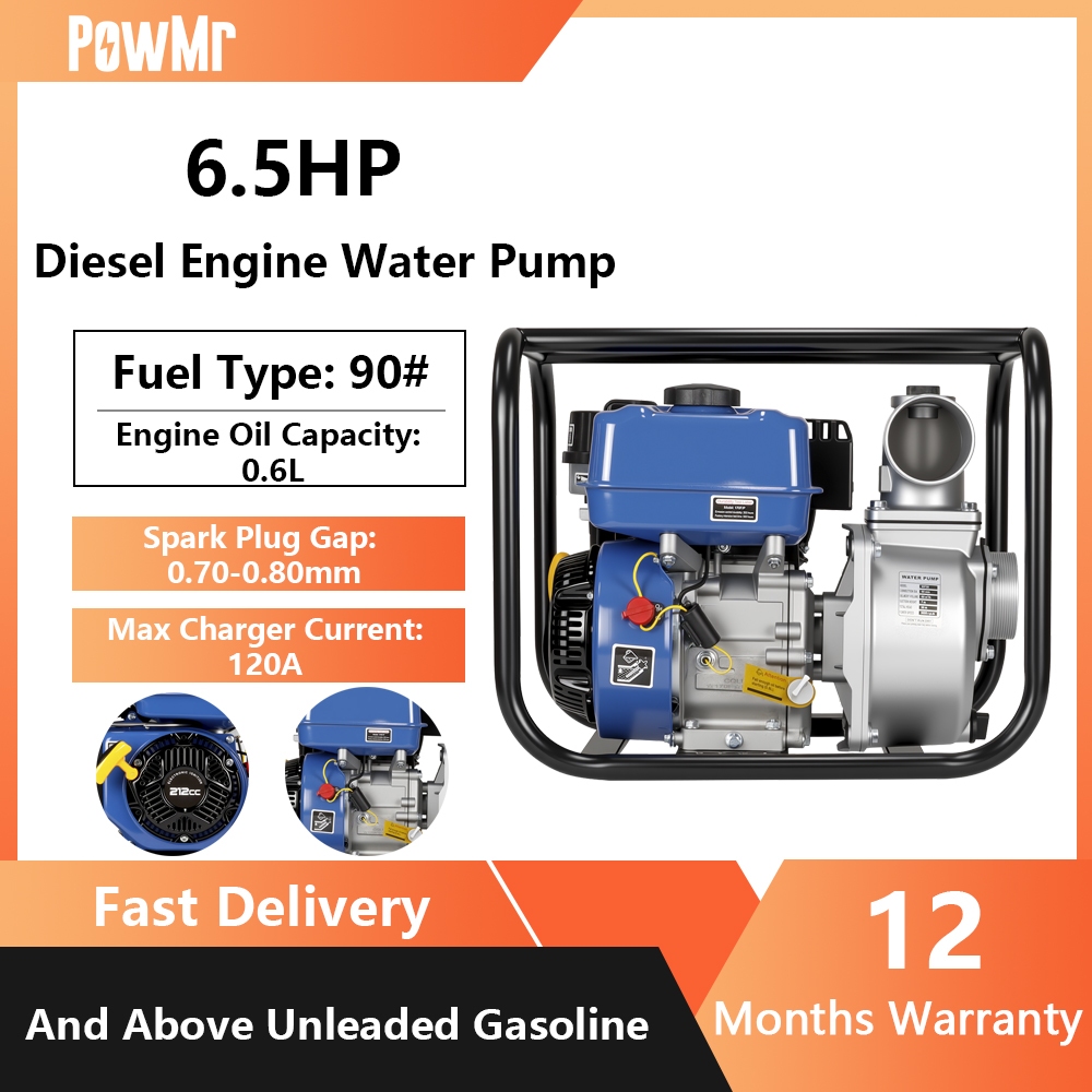 PowMr ปั๊มน้ําเบนซินแบบพกพา Petrol เครื่องยนต์ Self Priming ปั๊มสําหรับฟาร์มชลประทานระบายน้ําน้ําท่ว